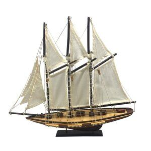sail ship wood figurine display boat collectable 14x13" brown white latter's REA